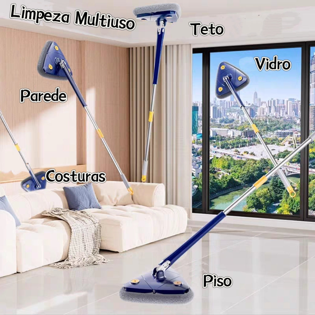 Fregona triangular telescópica, limpieza giratoria de 360°, absorción ajustable para seco y húmedo, adecuada para pisos residenciales y ventanas.