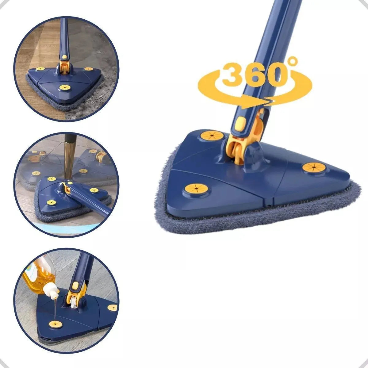 Fregona triangular telescópica, limpieza giratoria de 360°, absorción ajustable para seco y húmedo, adecuada para pisos residenciales y ventanas.